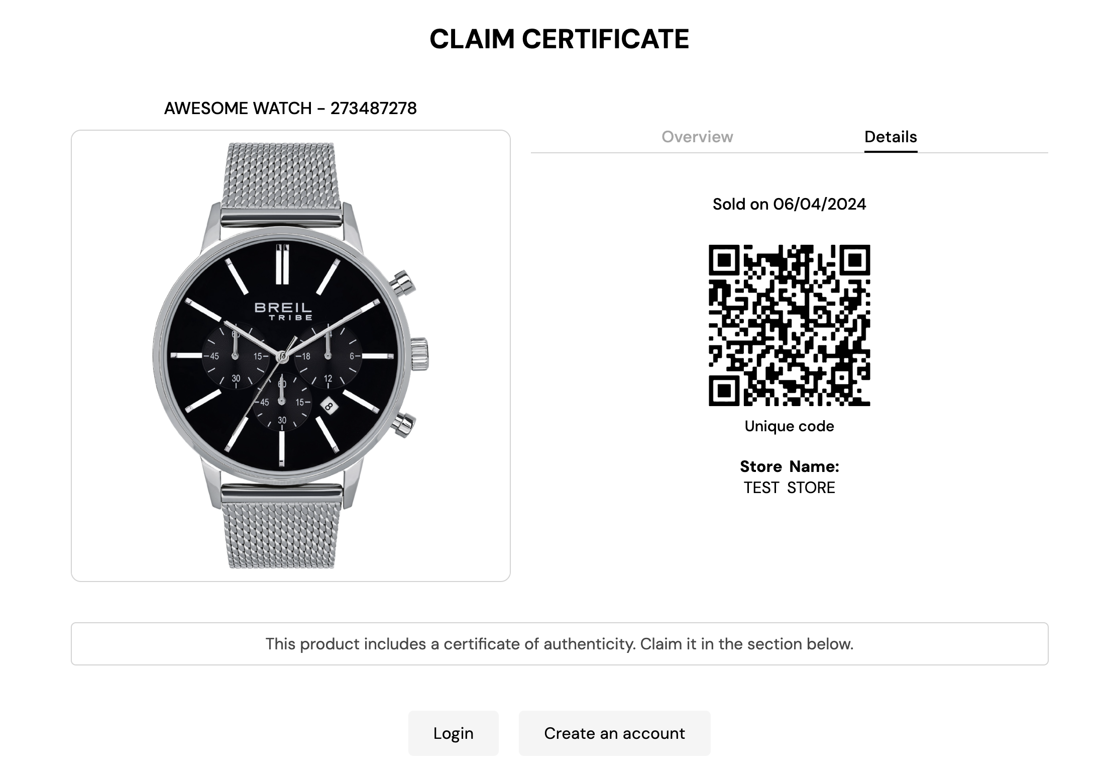 Product Sale and Certificate Claim